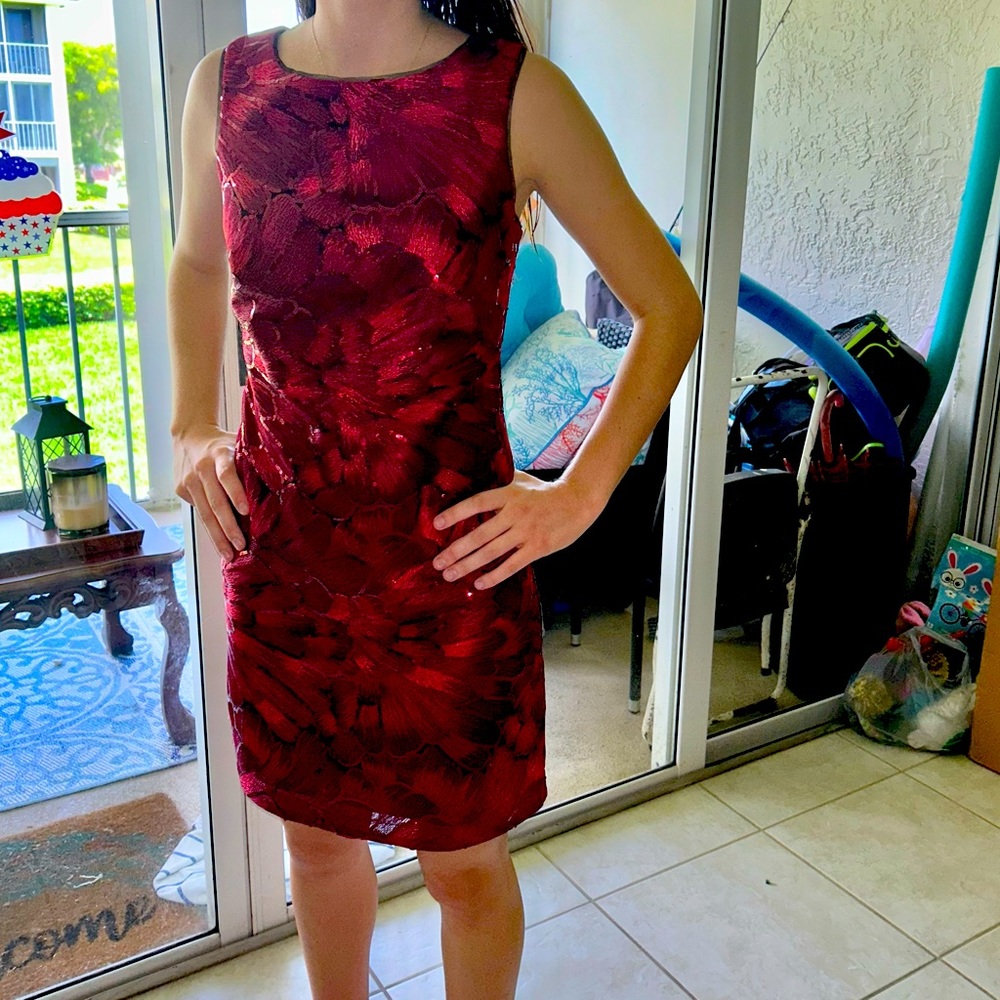 What House Black Market sleeveless sequined dress in dark red/wine size 6